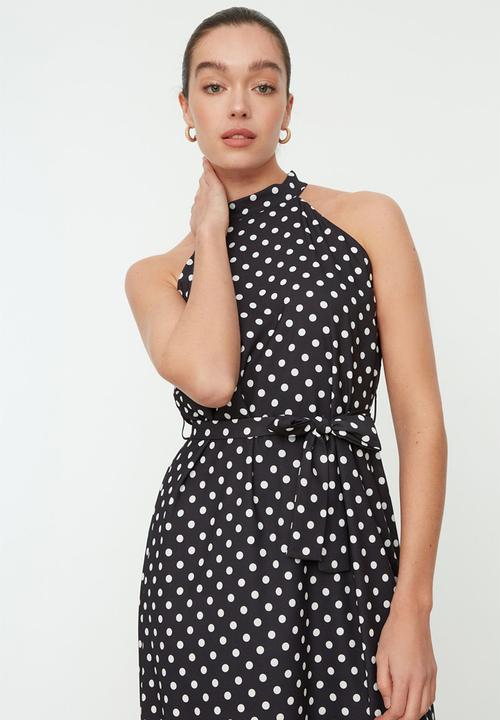 Trendyol - Belted polka dot a cut lined midi woven dress - very colorful