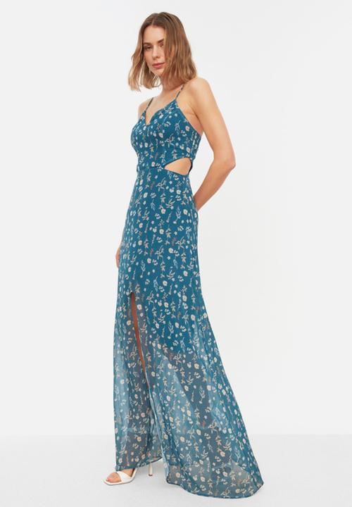 Trendyol - A-line window/cut out detail floral patterned maxi woven dress - multi
