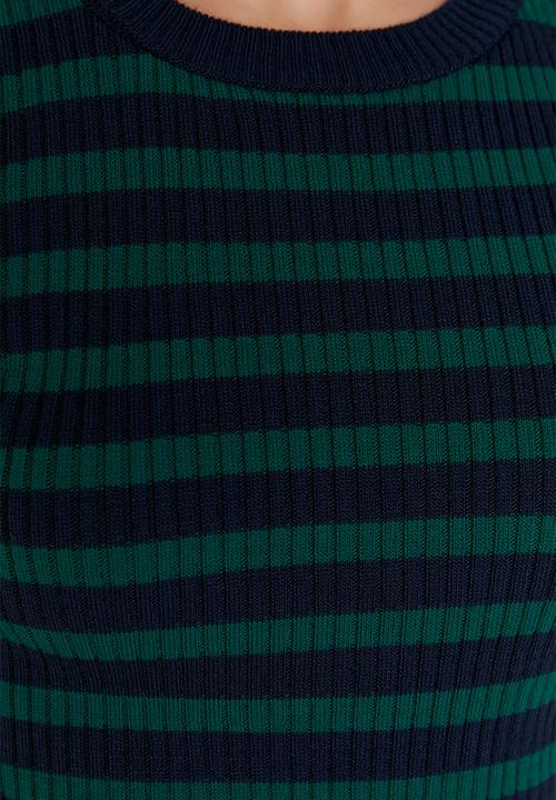 Trendyol - Blue basic striped knitwear sweater - navy blue