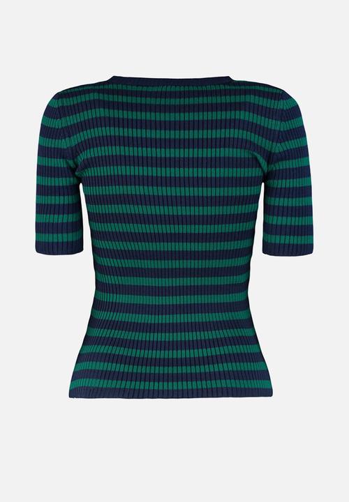 Trendyol - Blue basic striped knitwear sweater - navy blue