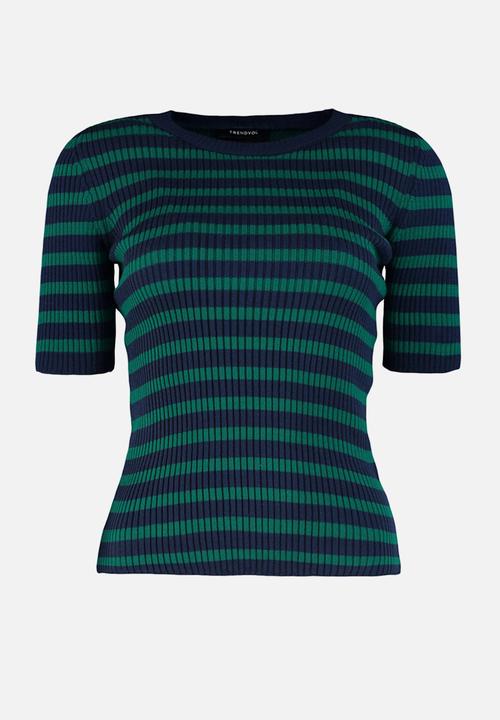 Trendyol - Blue basic striped knitwear sweater - navy blue