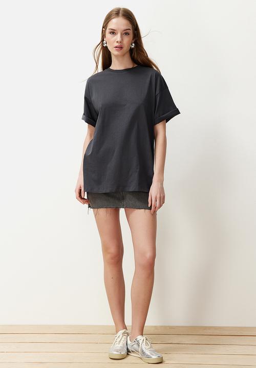 Trendyol - Crew neck oversize wide knitted t-shirt - anthracite