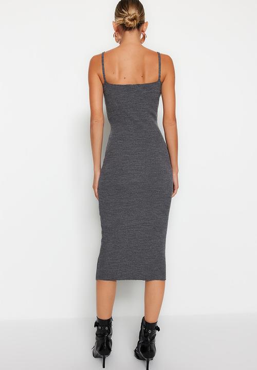 Trendyol - Fitted midi knitwear cardigan dress suit - anthracite