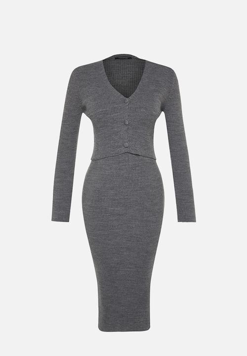 Trendyol - Fitted midi knitwear cardigan dress suit - anthracite