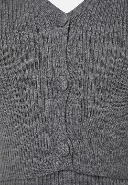 Trendyol - Fitted midi knitwear cardigan dress suit - anthracite