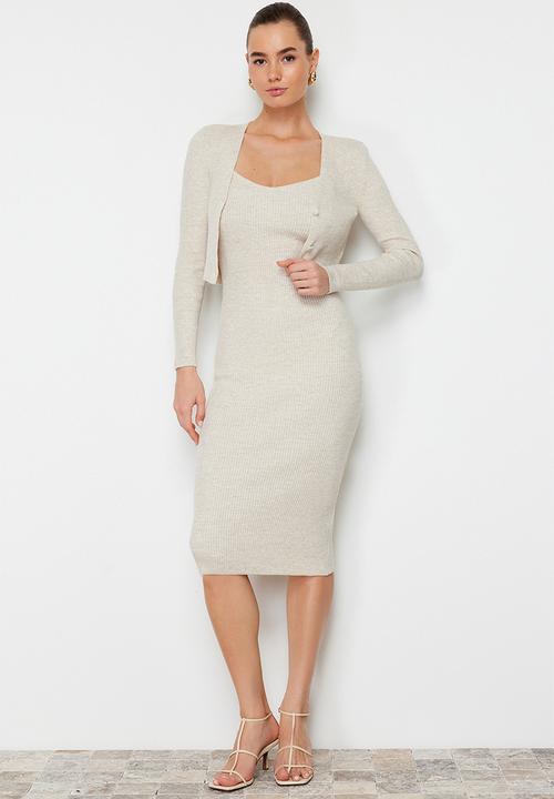 Trendyol - Plain midi knit dress - beige