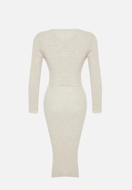Trendyol - Plain midi knit dress - beige