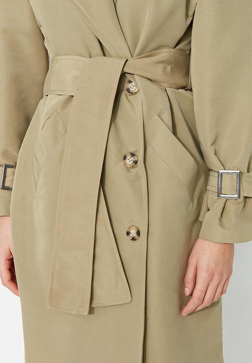 Trendyol - Oversize wide cut belted water repellent long trench coat - light khaki