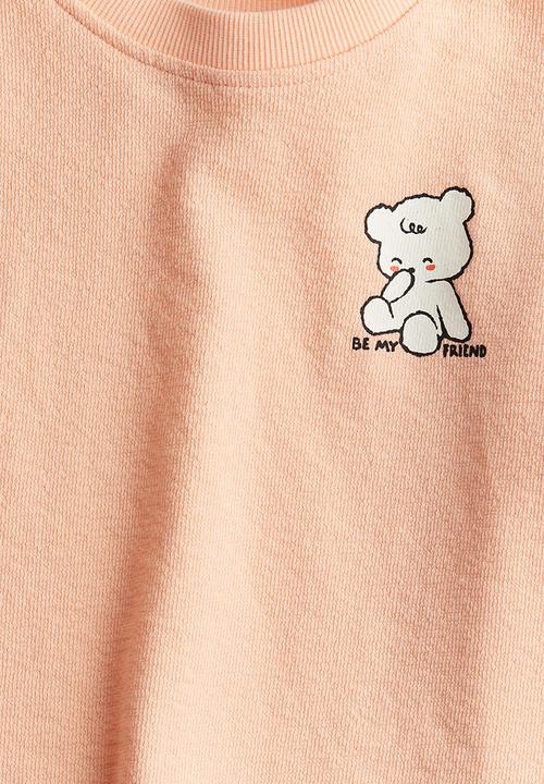 H&M - Boxy-style top - peach teddy bear