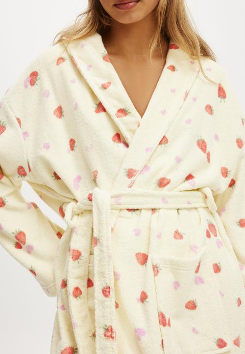 Cotton On - Luxe Terry Robe - Mixed Berry Dreams