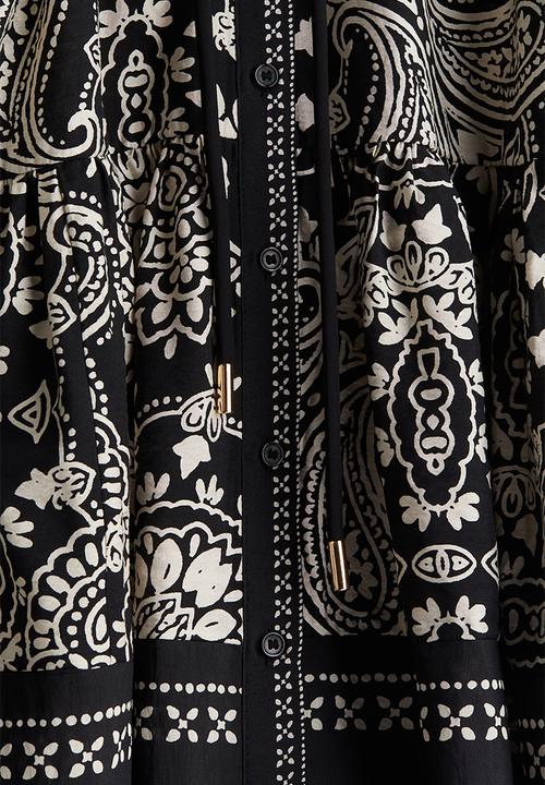 H&M - Tie-belt dress - black paisley-patterned