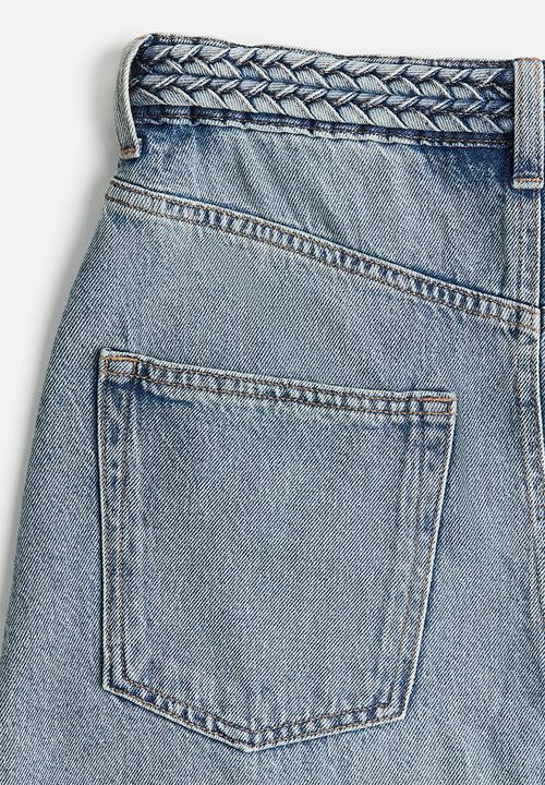 H&M - Braided-detail denim skirt - light denim blue