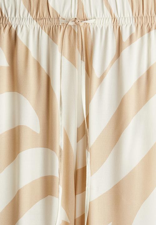 H&M - Viscose drawstring trousers - cream beige patterned