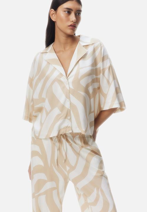 H&M - Viscose drawstring trousers - cream beige patterned