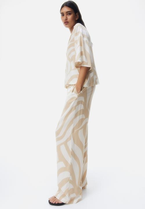 H&M - Viscose drawstring trousers - cream beige patterned