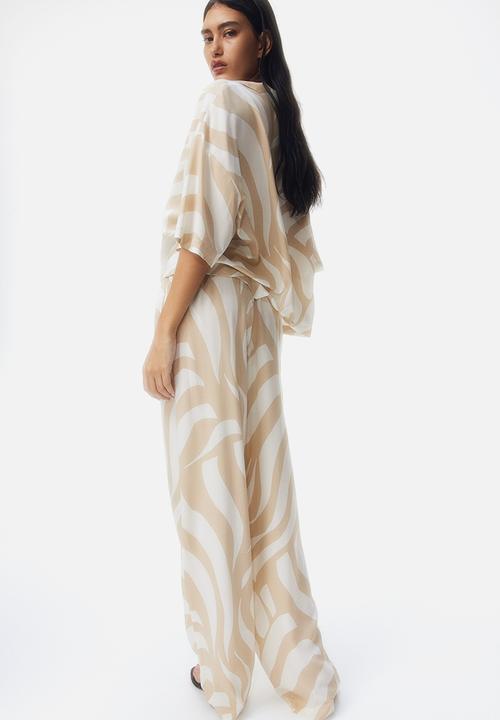 H&M - Viscose drawstring trousers - cream beige patterned