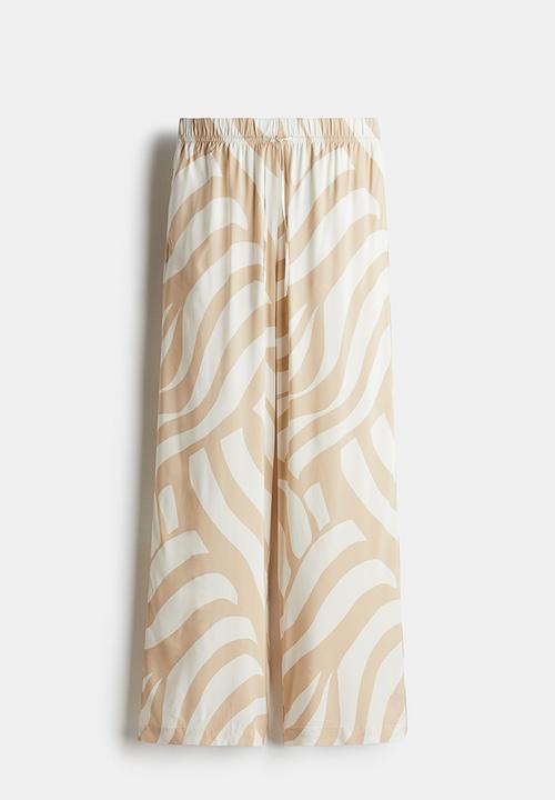 H&M - Viscose drawstring trousers - cream beige patterned