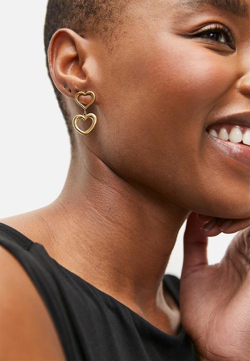 Zoe on Trend - Double-drop heart earrings - gold