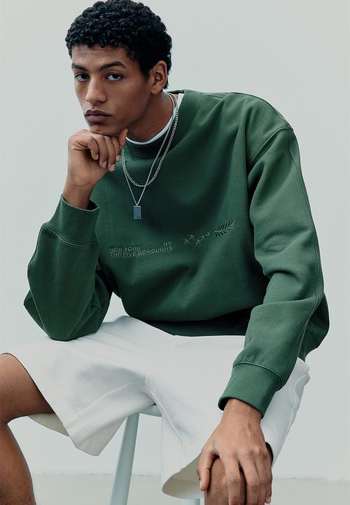 H&M - Loose fit printed sweatshirt - dark green new york