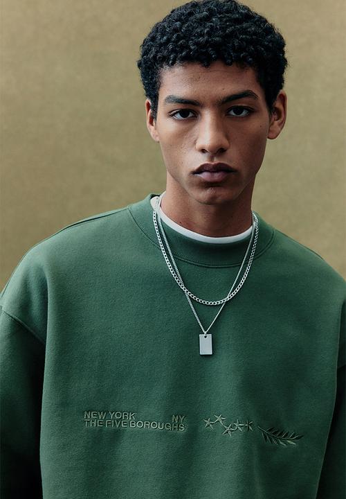 H&M - Loose fit printed sweatshirt - dark green new york
