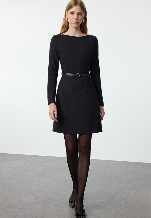 Trendyol - Belted bodycon mini woven dress - black