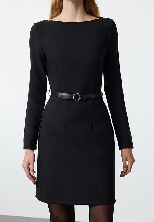 Trendyol - Belted bodycon mini woven dress - black