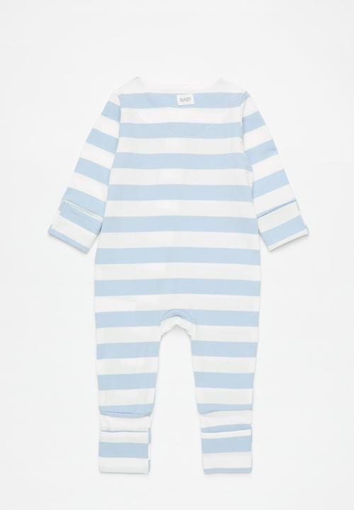 Cotton On - The long sleeve zip romper - dawn blue/hey baby rugby stripe