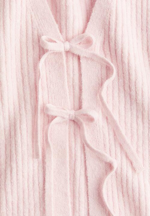 H&M - Tie-detail rib-knit top - light pink
