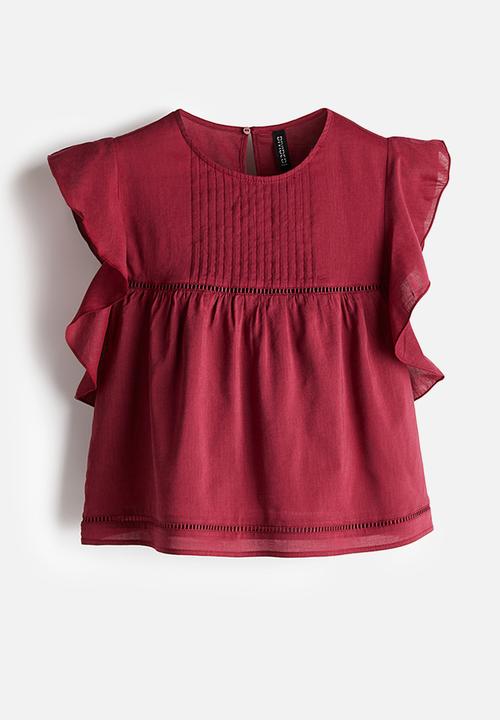 H&M - Flutter-sleeved blouse - dark red