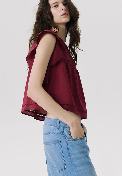 H&M - Flutter-sleeved blouse - dark red