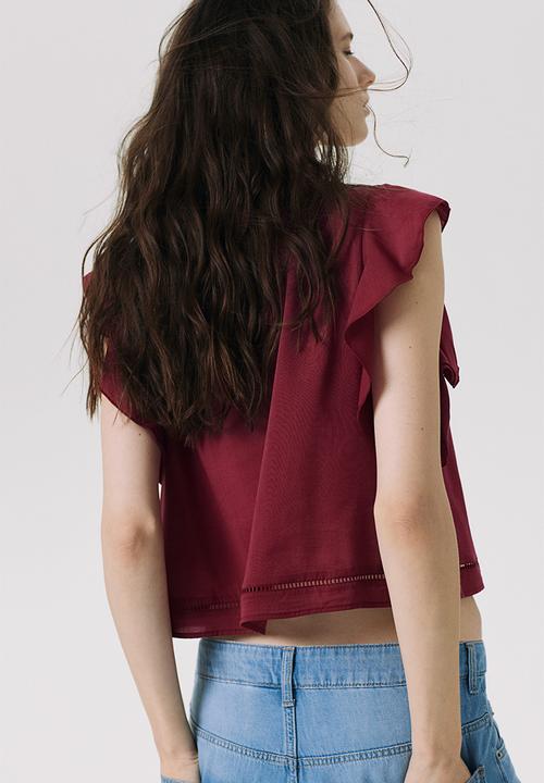 H&M - Flutter-sleeved blouse - dark red