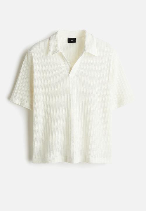 H&M - Loose fit jacquard-knit polo shirt - white
