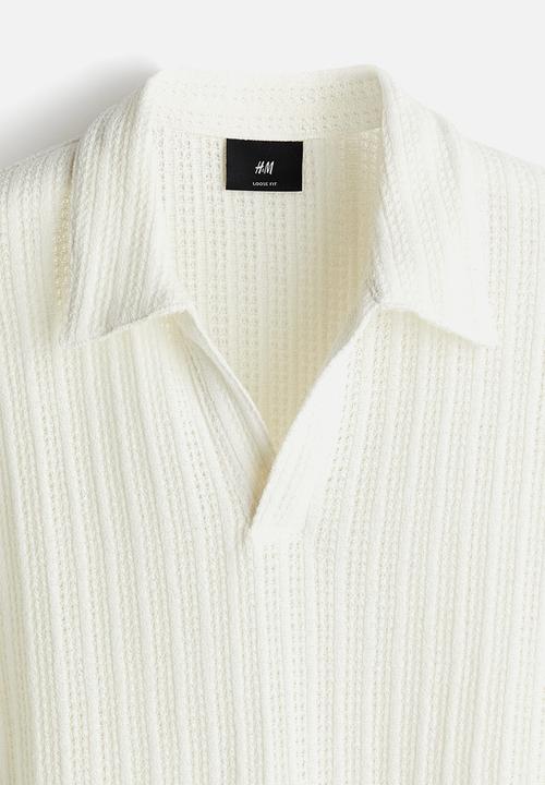 H&M - Loose fit jacquard-knit polo shirt - white