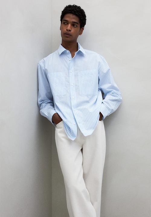 H&M - Loose fit poplin shirt - light blue striped