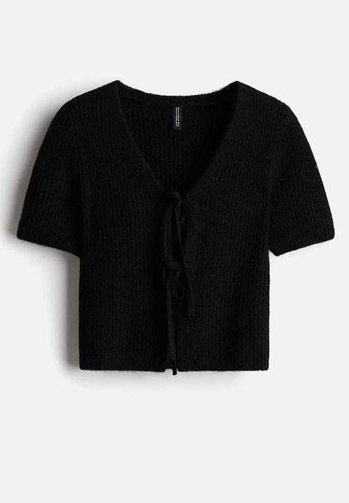 H&M - Tie-detail rib-knit top - black