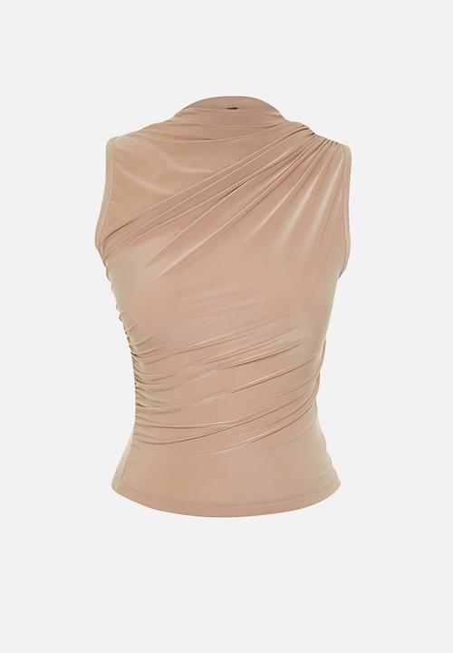 Trendyol - Zero sleeve gathered formal stretch knitted top - beige