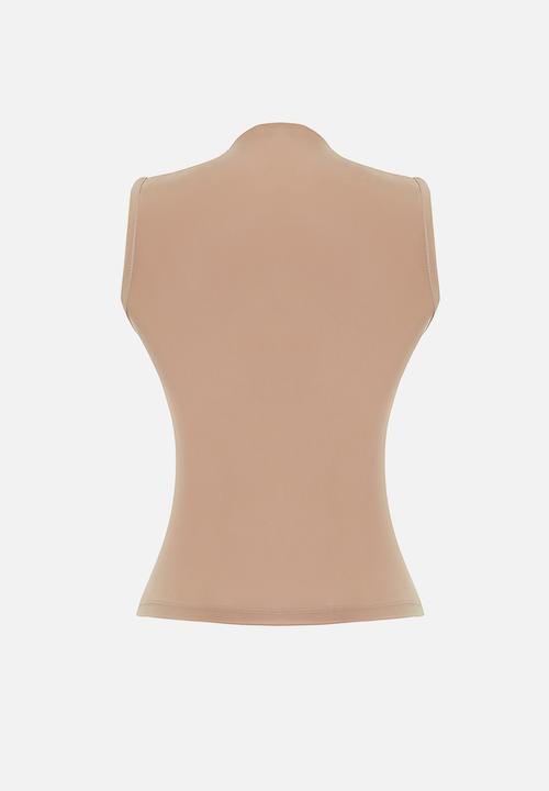 Trendyol - Zero sleeve gathered formal stretch knitted top - beige