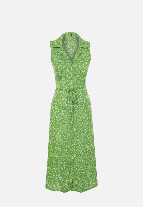Trendyol - Floral viscose midi woven dress - green