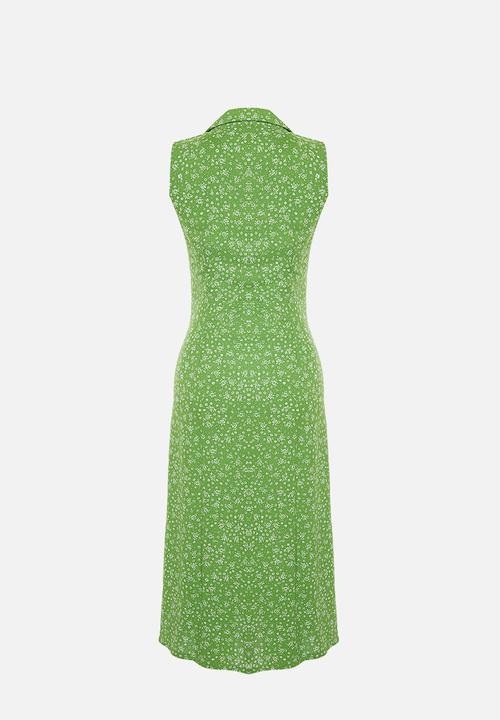Trendyol - Floral viscose midi woven dress - green