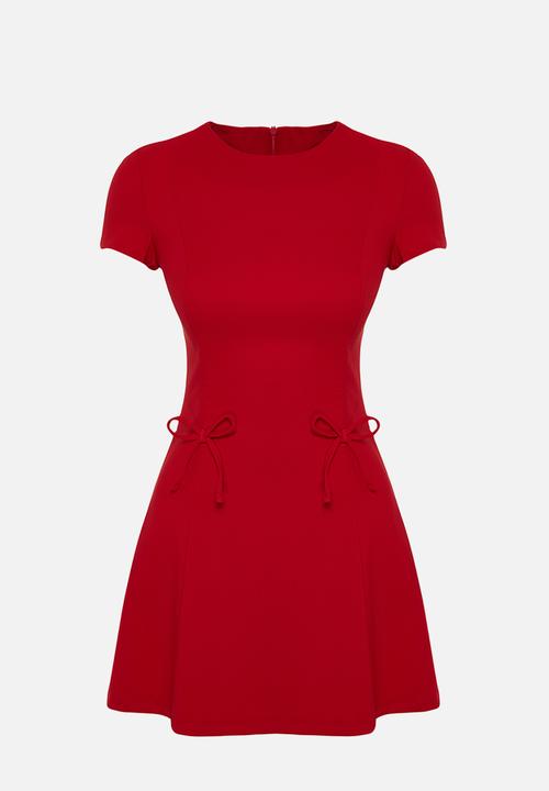 Trendyol - Skirt waist opening bow detail mini woven dress - red