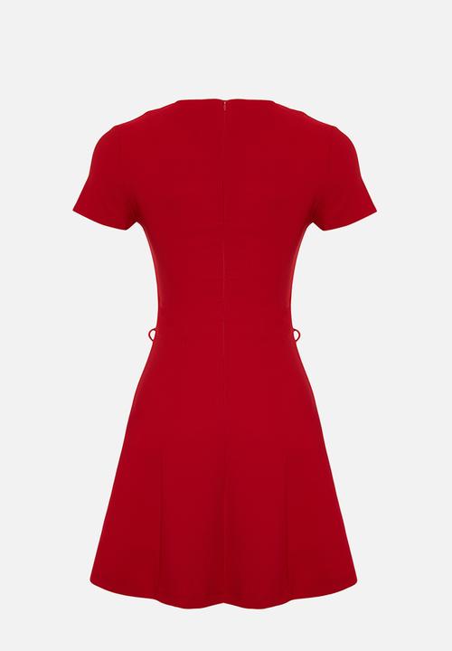 Trendyol - Skirt waist opening bow detail mini woven dress - red