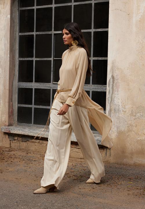 Trendyol -  beige button detailed asymmetric chiffon tunic - beige
