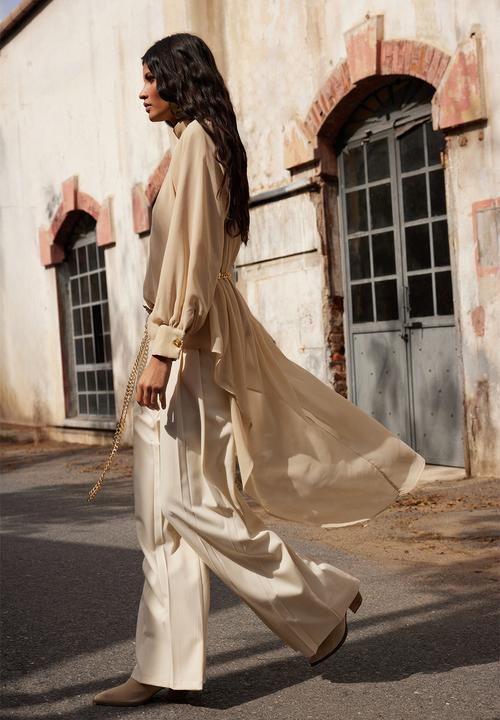 Trendyol -  beige button detailed asymmetric chiffon tunic - beige