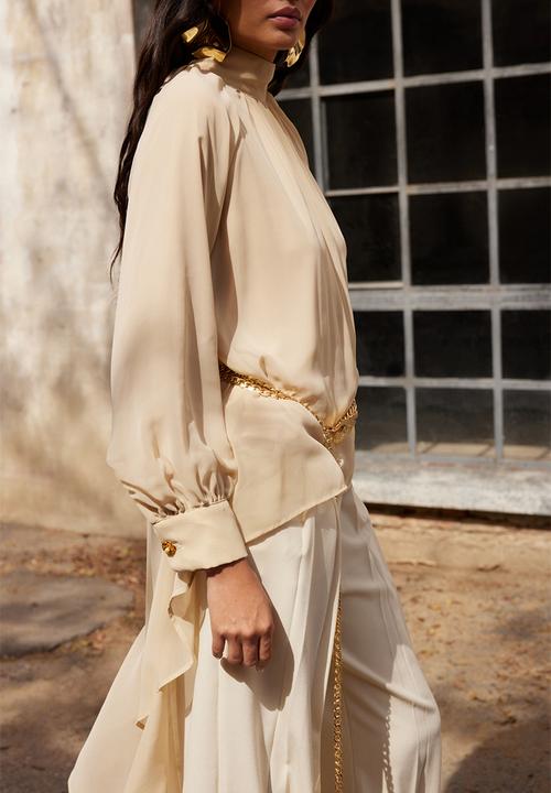 Trendyol -  beige button detailed asymmetric chiffon tunic - beige