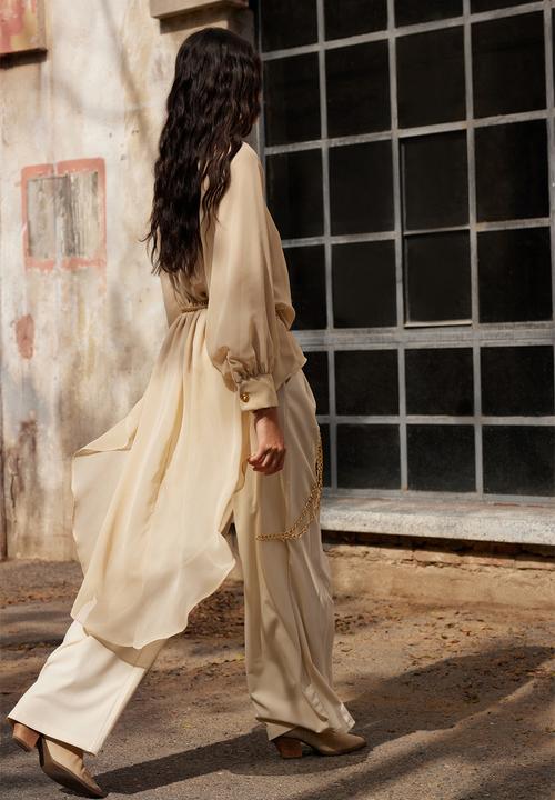Trendyol -  beige button detailed asymmetric chiffon tunic - beige