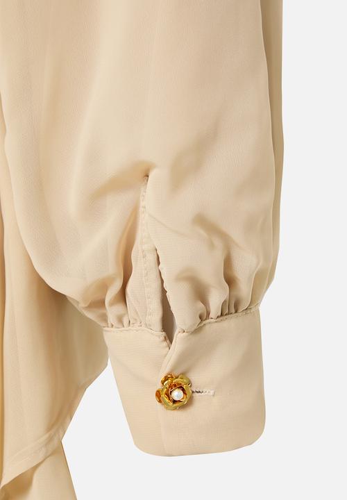 Trendyol -  beige button detailed asymmetric chiffon tunic - beige
