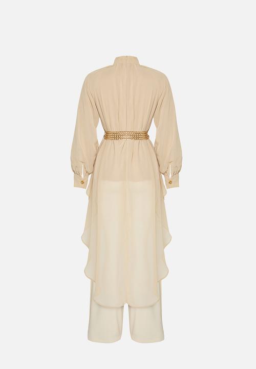 Trendyol -  beige button detailed asymmetric chiffon tunic - beige