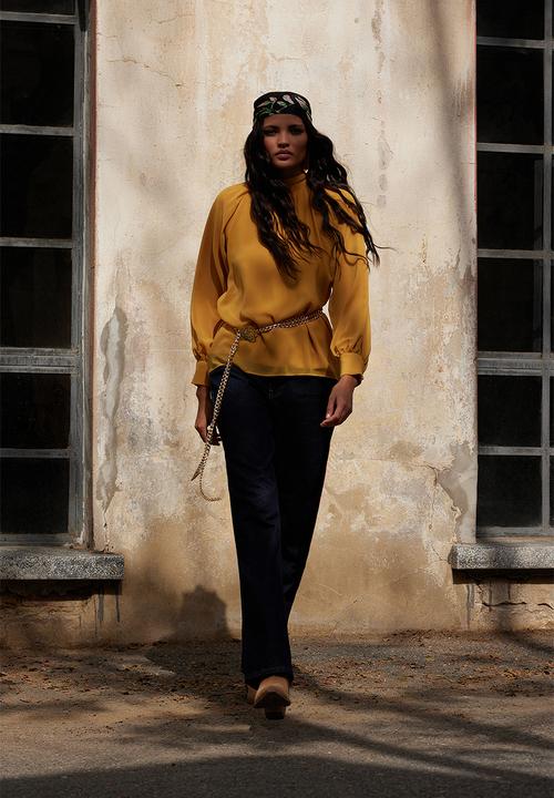 Trendyol - Floral button detailed asymmetric chiffon tunic - mustard