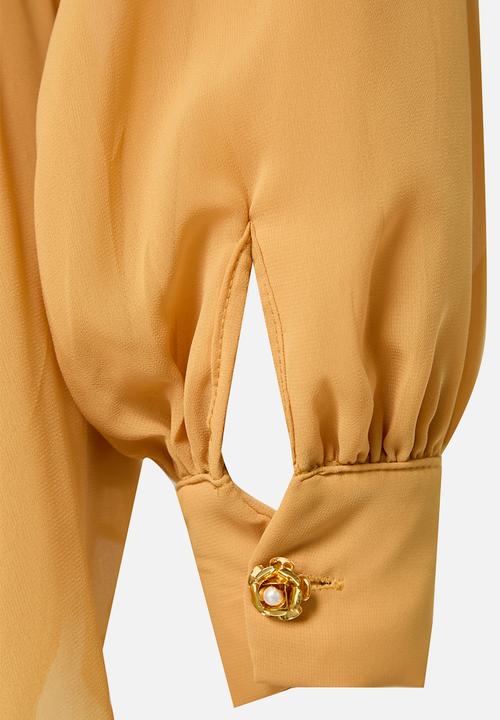 Trendyol - Floral button detailed asymmetric chiffon tunic - mustard