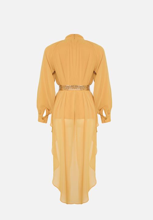 Trendyol - Floral button detailed asymmetric chiffon tunic - mustard